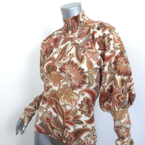 Zimmermann Blouson Sleeve Turtleneck Sweater Lucky Cream Paisley Print Size 1 - Picture 2 of 6